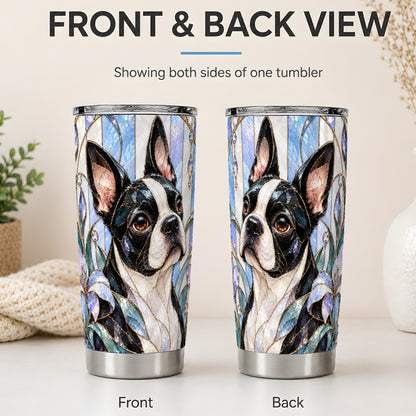 #pl[20oz|Steel] Boston Terrier Floral 20oz Tumbler, Stained Glass Style Artwork