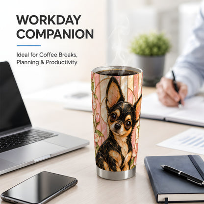 Chihuahua Pink Floral 20oz Tumbler, Stained Glass Style Dog Artwork