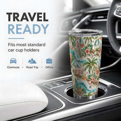 Tropical Surf Beach Pattern 20oz Tumbler with Palm Tree Coastal Artwork