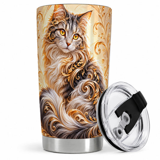 Ornate Baroque Cat Floral 20oz Tumbler with Golden Scroll Artwork