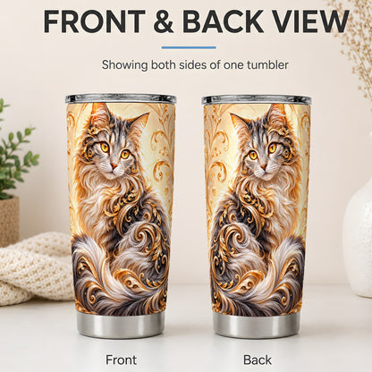 #pl[20oz|Steel] Ornate Baroque Cat Floral 20oz Tumbler with Golden Scroll Artwork