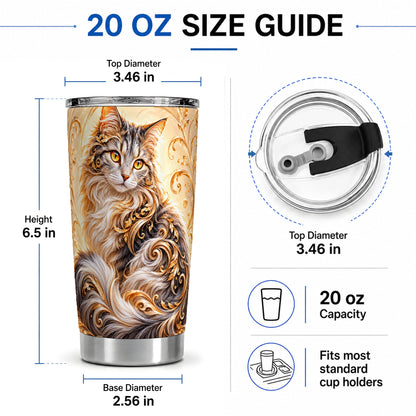 #pl[20oz|Steel] Ornate Baroque Cat Floral 20oz Tumbler with Golden Scroll Artwork