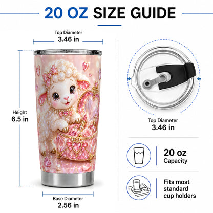 #pl[20oz|Steel] Pink Jeweled Lamb Vanity 20oz Tumbler with Heart Bow Pearl Artwork