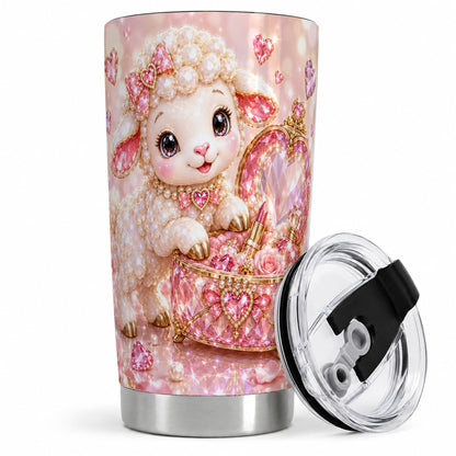 Pink Jeweled Lamb Vanity 20oz Tumbler with Heart Bow Pearl Artwork