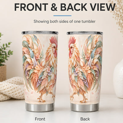 #pl[20oz|Steel] Pastel Floral Rooster 20oz Tumbler with Botanical Feather Artwork