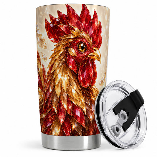 Red Jewel Rooster Golden Feather 20oz Tumbler Artwork for Rooster Lovers