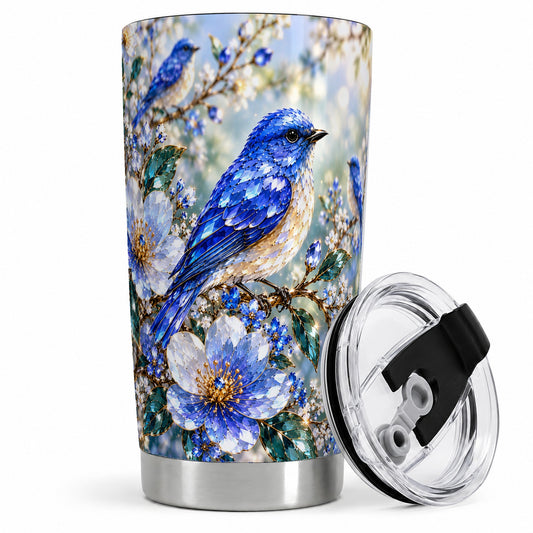 Blue Bird Blossom Floral Garden 20oz Tumbler Artwork for Bird Lovers
