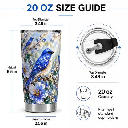 #pl[20oz|Steel] Blue Bird Blossom Floral Garden 20oz Tumbler Artwork for Bird Lovers
