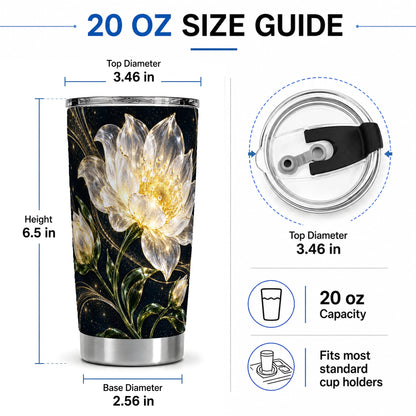 #pl[20oz|Steel] Crystal Style White Flower 20oz Tumbler with Gold Botanical Artwork