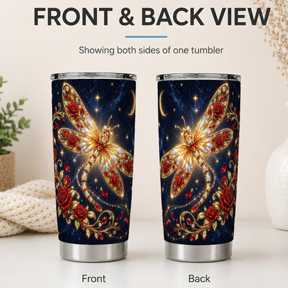 #pl[20oz|Steel] Rose Dragonfly Tumbler, 20oz Stainless Steel Tumbler with Night Sky Art