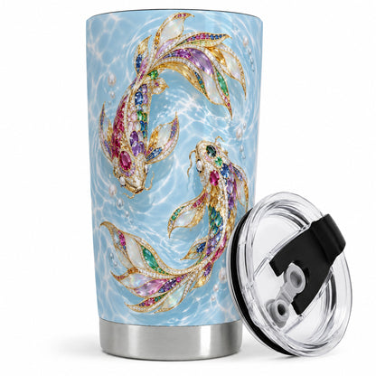 Jewel Style Koi Fish Tumbler, 20oz Stainless Steel Tumbler with Water Art