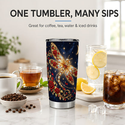 Rose Dragonfly Tumbler, 20oz Stainless Steel Tumbler with Night Sky Art