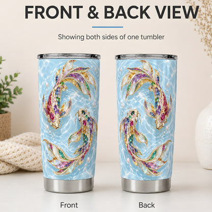 #pl[20oz|Steel] Jewel Style Koi Fish Tumbler, 20oz Stainless Steel Tumbler with Water Art