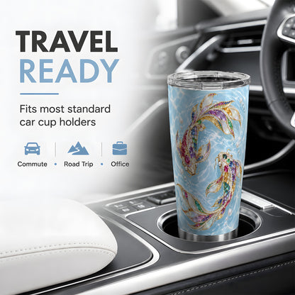 Jewel Style Koi Fish Tumbler, 20oz Stainless Steel Tumbler with Water Art