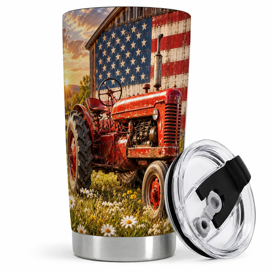 Vintage Tractor Tumbler, 20oz Stainless Steel Tumbler with Farm Art