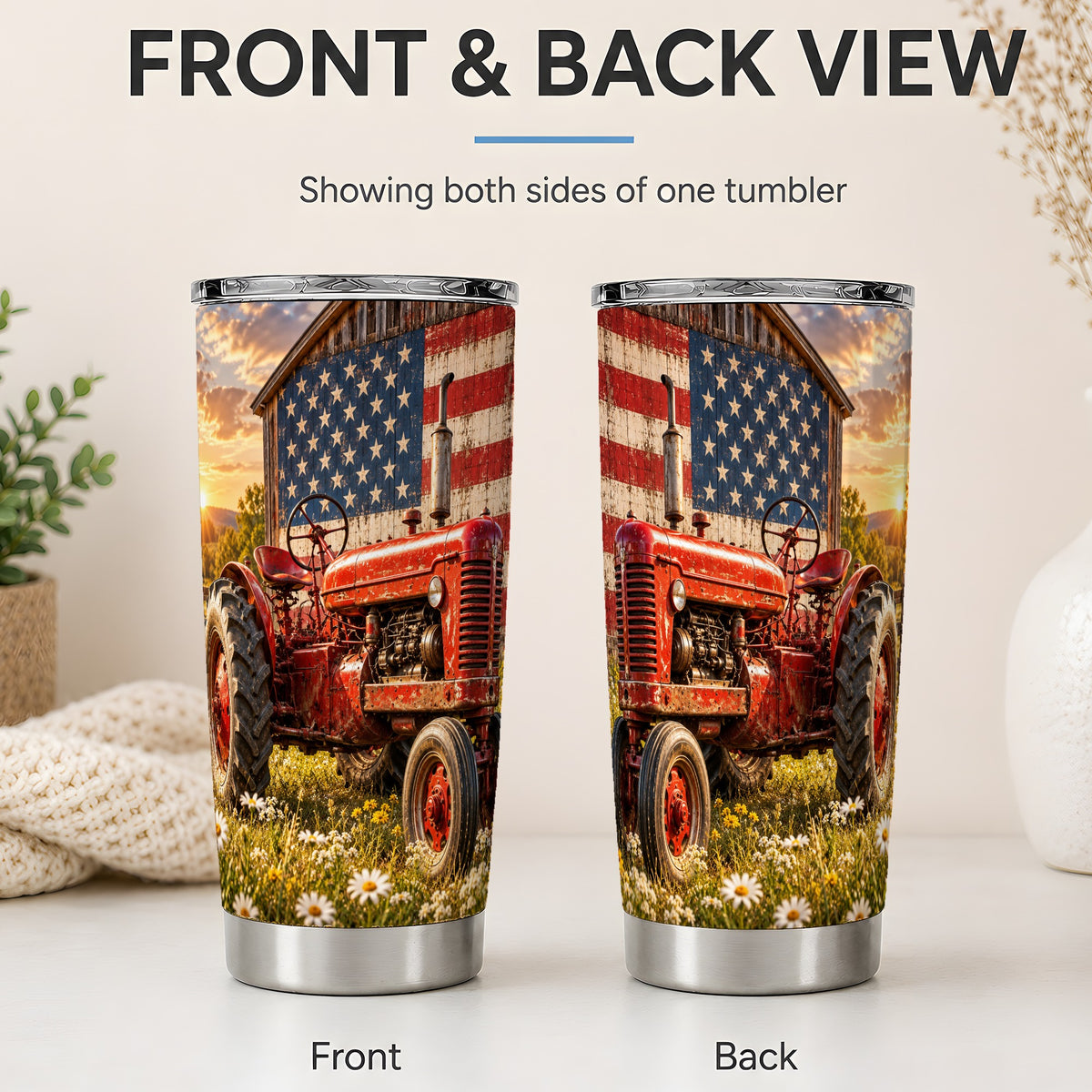 #pl[20oz|Steel] Vintage Tractor Tumbler, 20oz Stainless Steel Tumbler with Farm Art