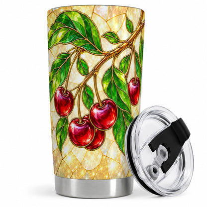 Stained Glass Style Cherry Tumbler, 20oz Tumbler with Fruit Artwork