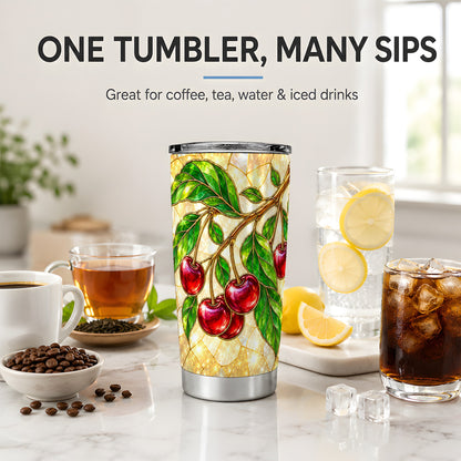Stained Glass Style Cherry Tumbler, 20oz Tumbler with Fruit Artwork