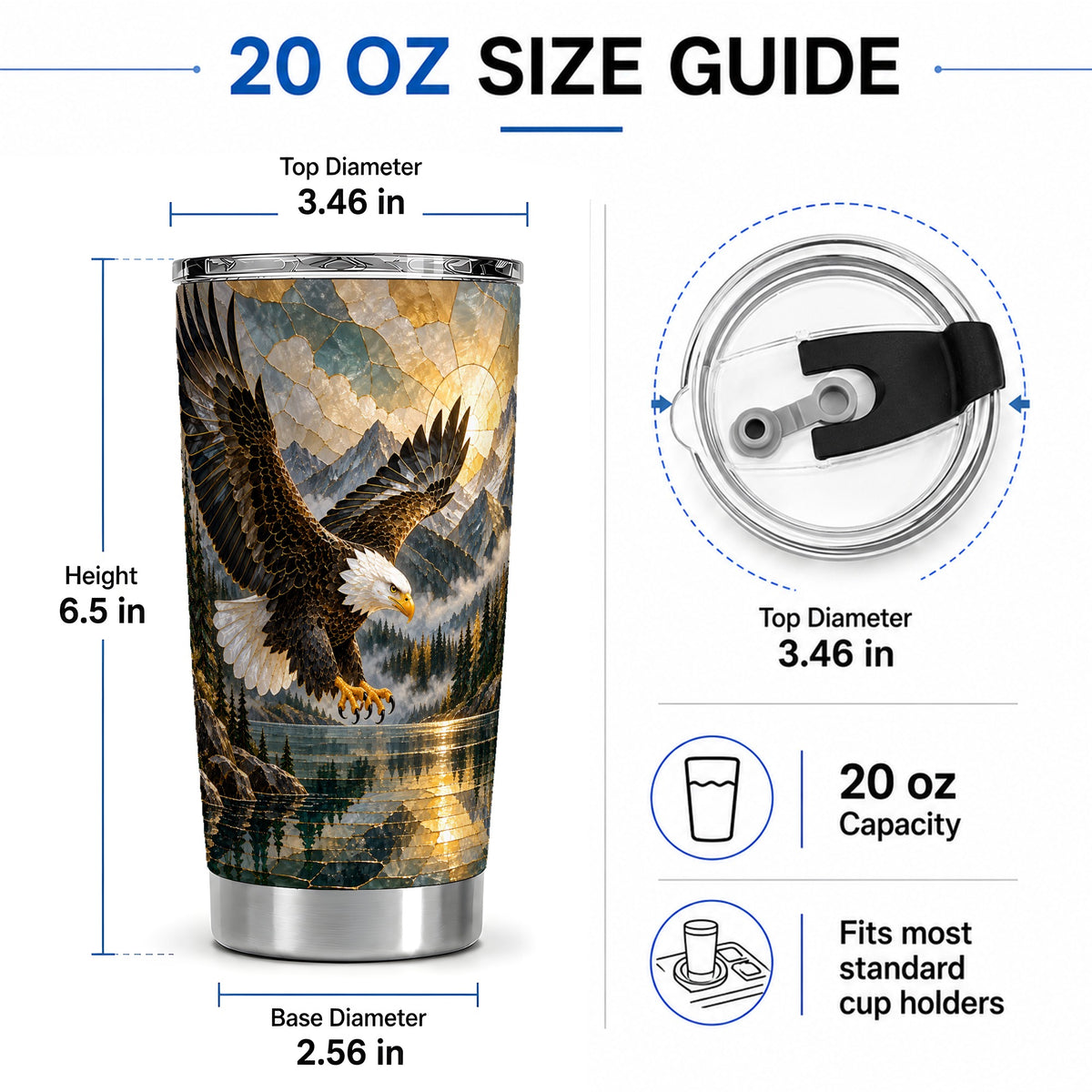 #pl[20oz|Steel] Bald Eagle Tumbler, 20oz Stainless Steel Tumbler with Mountain Art