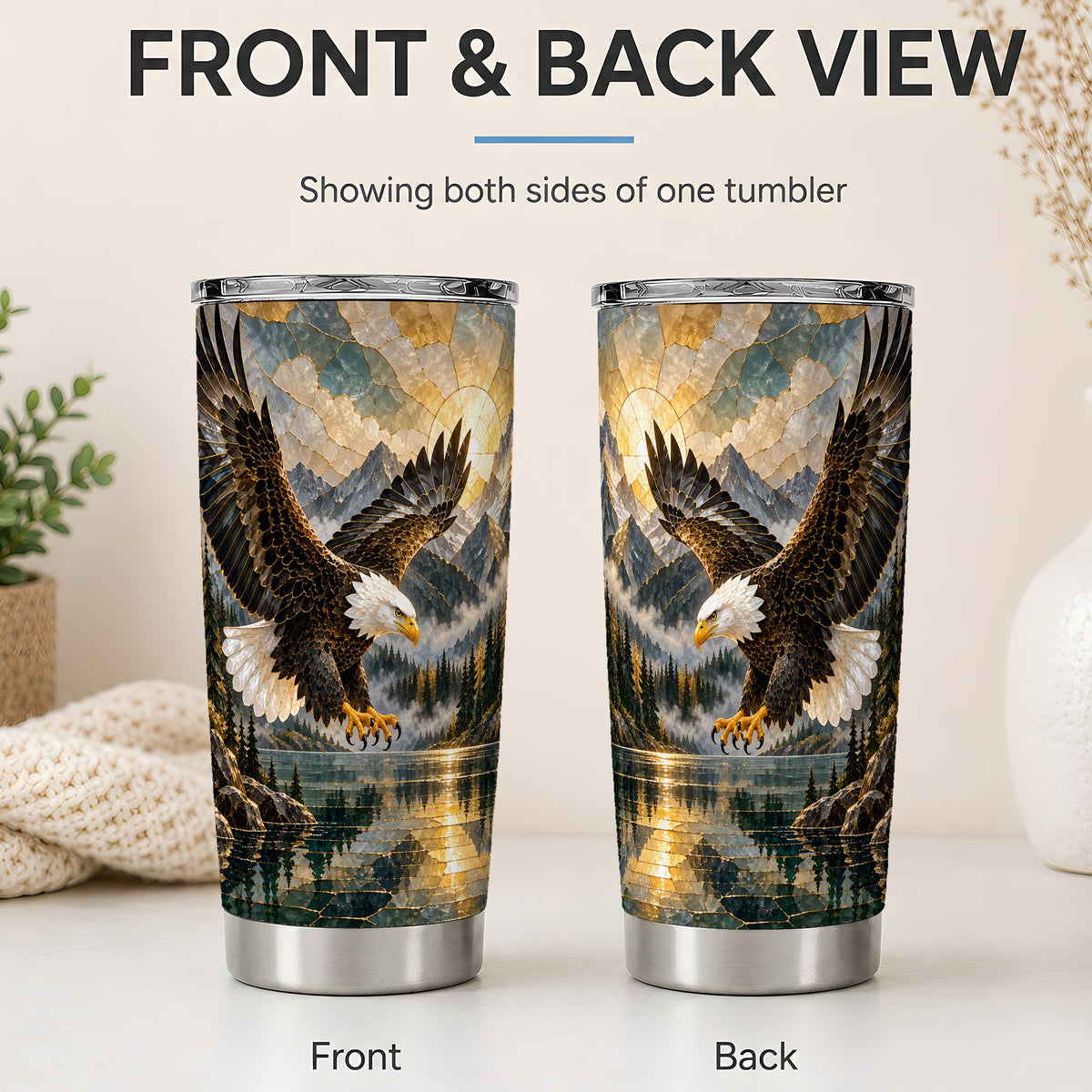 #pl[20oz|Steel] Bald Eagle Tumbler, 20oz Stainless Steel Tumbler with Mountain Art