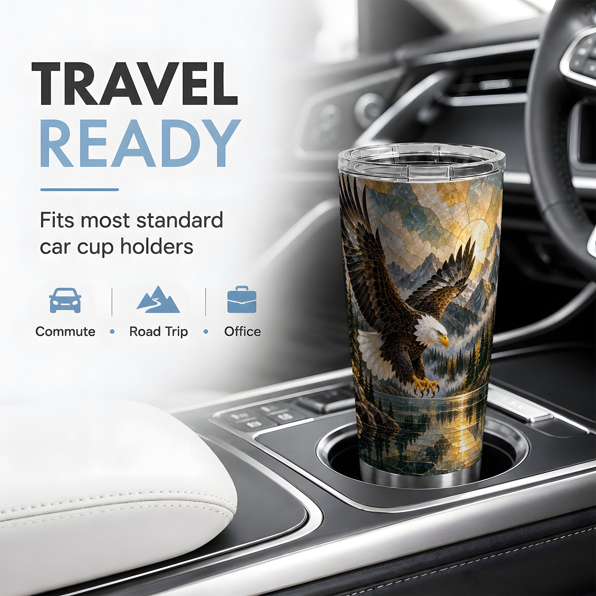 Bald Eagle Tumbler, 20oz Stainless Steel Tumbler with Mountain Art