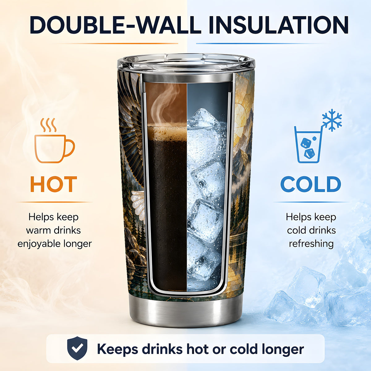 Bald Eagle Tumbler, 20oz Stainless Steel Tumbler with Mountain Art