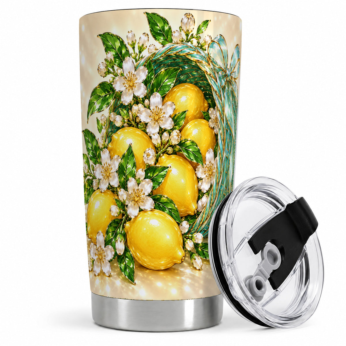 Lemon Blossom Tumbler, 20oz Stainless Steel Tumbler with Citrus Art