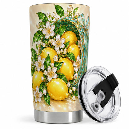 Lemon Blossom Tumbler, 20oz Stainless Steel Tumbler with Citrus Art
