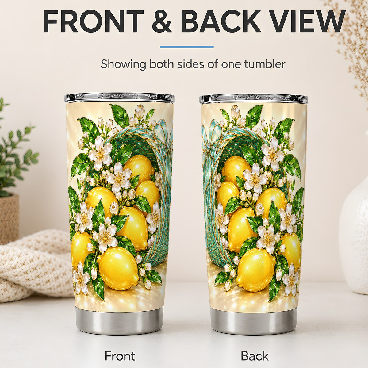 #pl[20oz|Steel] Lemon Blossom Tumbler, 20oz Stainless Steel Tumbler with Citrus Art