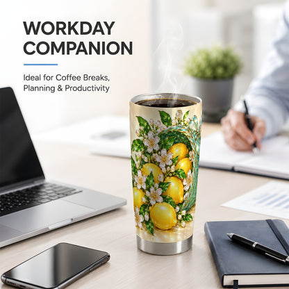 Lemon Blossom Tumbler, 20oz Stainless Steel Tumbler with Citrus Art