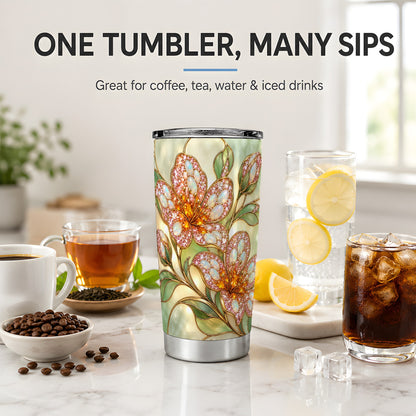 Jewel Style Floral Tumbler, 20oz Stainless Steel Tumbler with Blossom Art