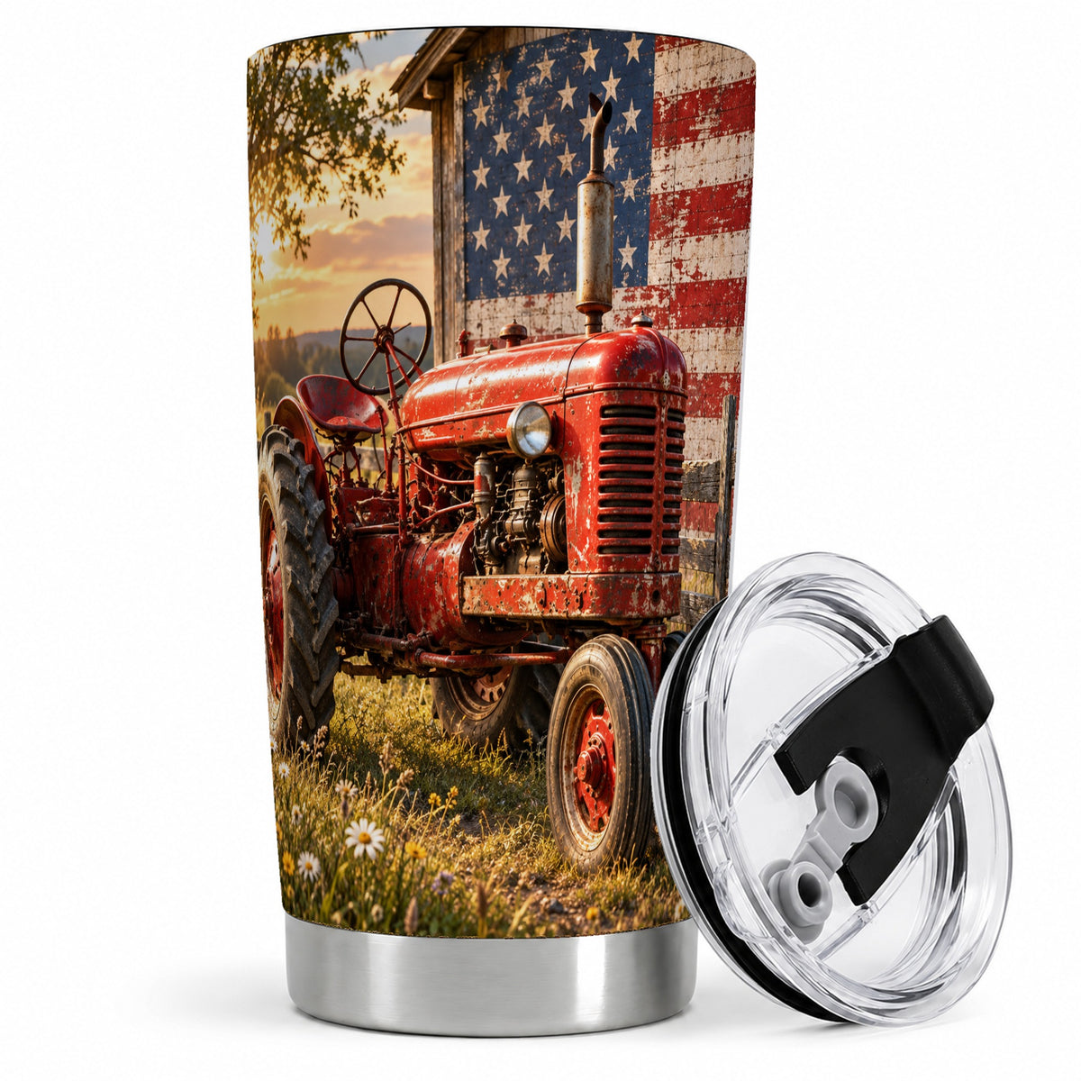 Rustic Tractor Tumbler, 20oz Stainless Steel Tumbler with Farm Art
