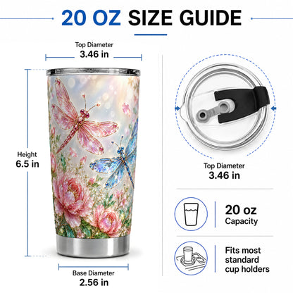 #pl[20oz|Steel] Floral Dragonfly Tumbler, 20oz Stainless Steel Tumbler with Floral Art