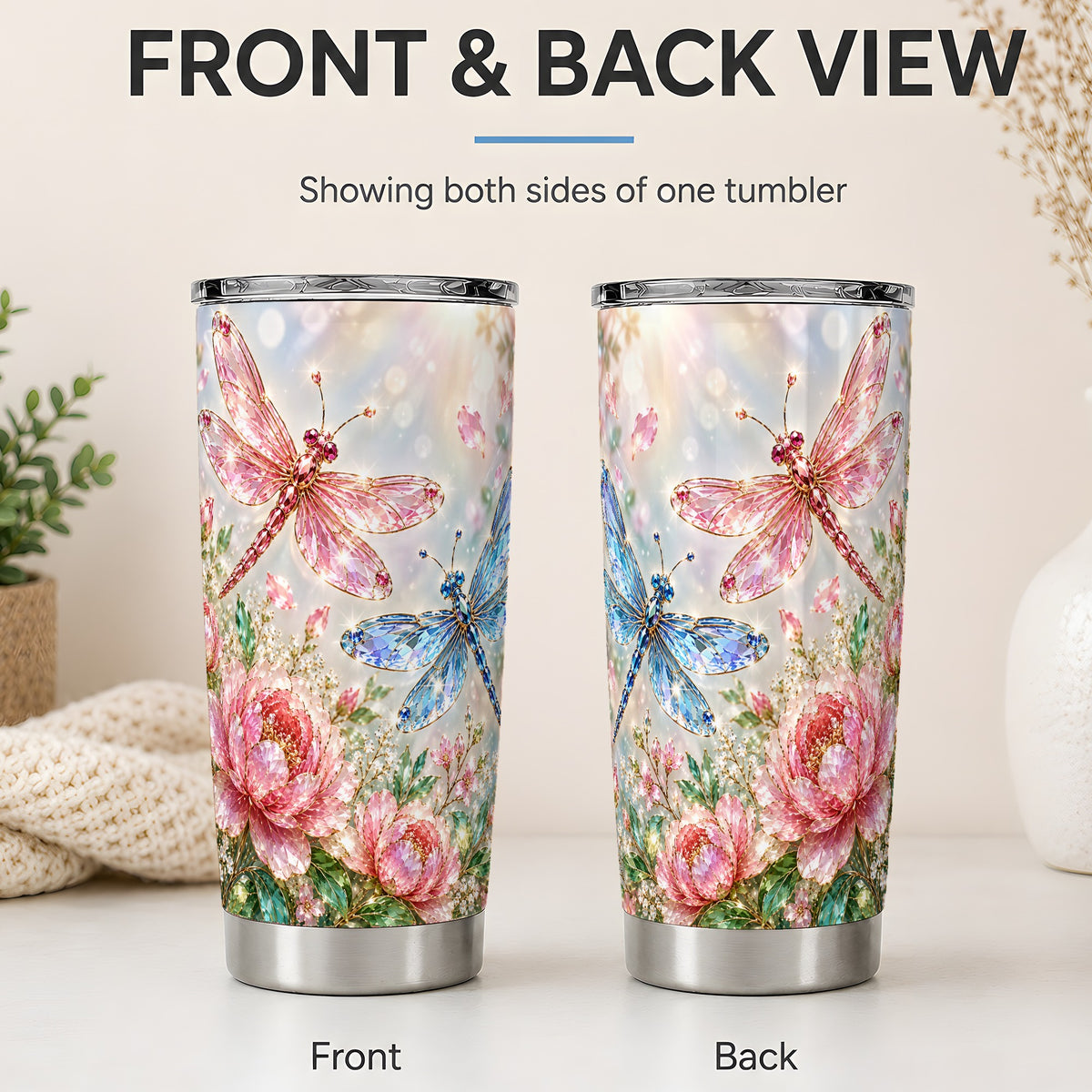 #pl[20oz|Steel] Floral Dragonfly Tumbler, 20oz Stainless Steel Tumbler with Floral Art