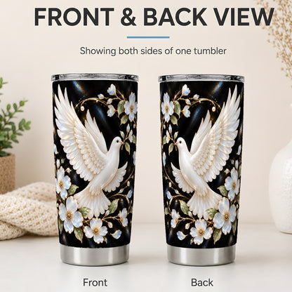 #pl[20oz|Steel] White Dove Floral 20oz Tumbler for Bird Lovers