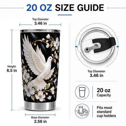#pl[20oz|Steel] White Dove Floral 20oz Tumbler for Bird Lovers