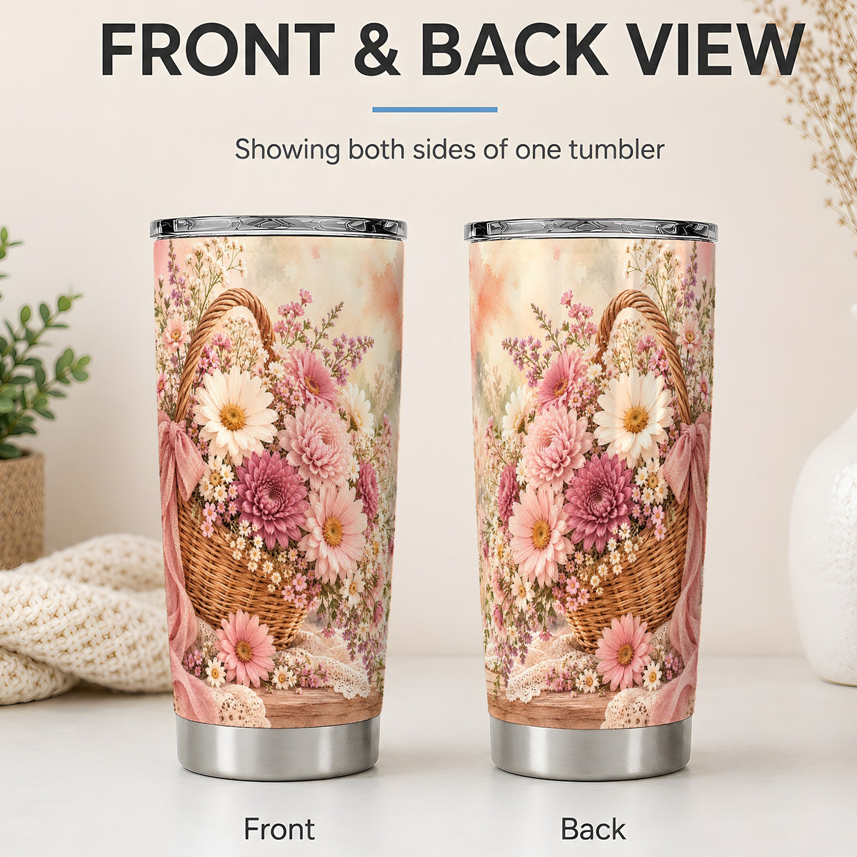 #pl[20oz|Steel] Pink Flower Basket 20oz Tumbler for Flower Lovers