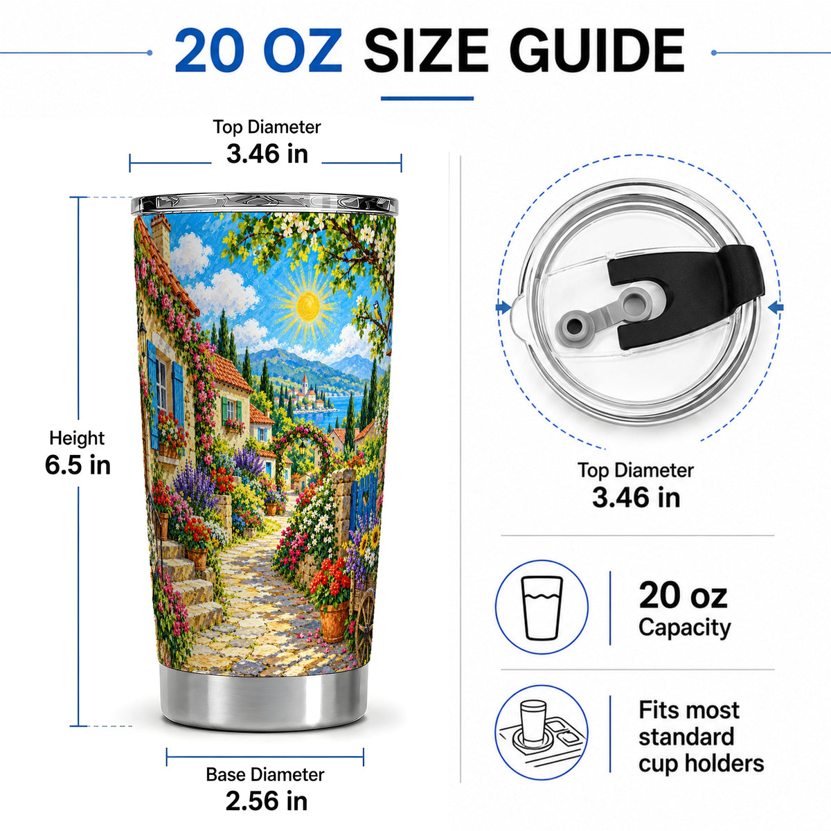 #pl[20oz|Steel] Coastal Village Garden 20oz Tumbler for Travel Lovers