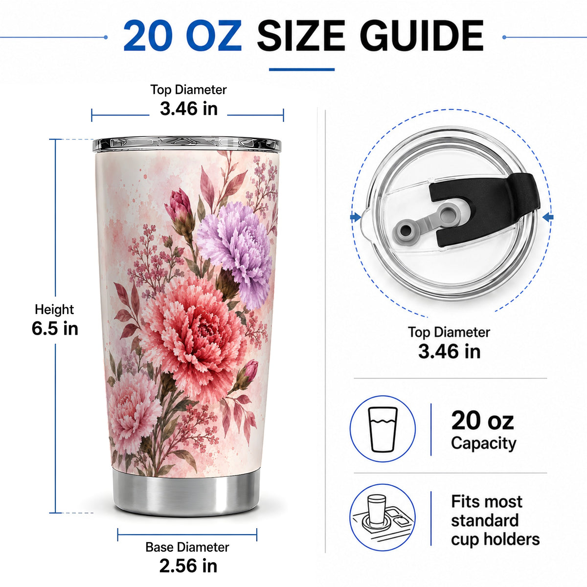 #pl[20oz|Steel] Pink Purple Watercolor Floral 20oz Tumbler for Flower Lovers