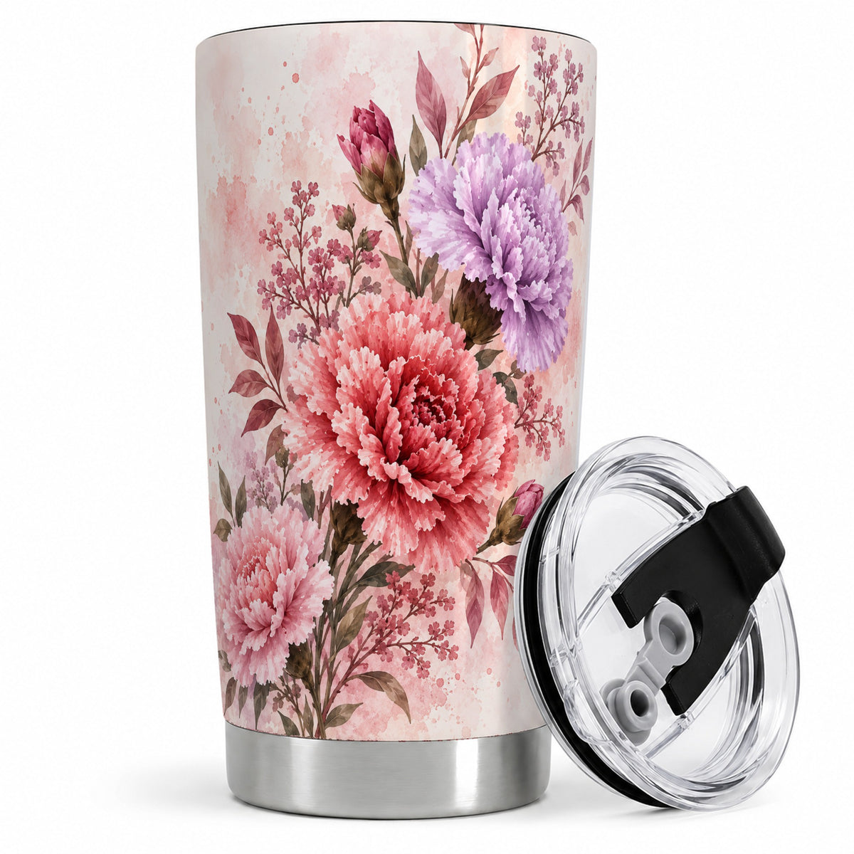 Pink Purple Watercolor Floral 20oz Tumbler for Flower Lovers