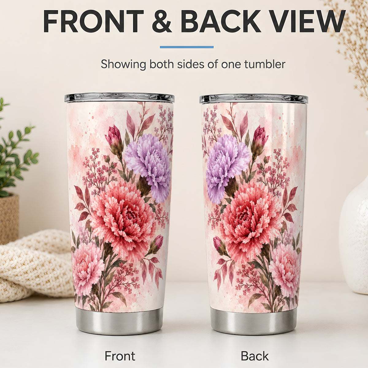 #pl[20oz|Steel] Pink Purple Watercolor Floral 20oz Tumbler for Flower Lovers