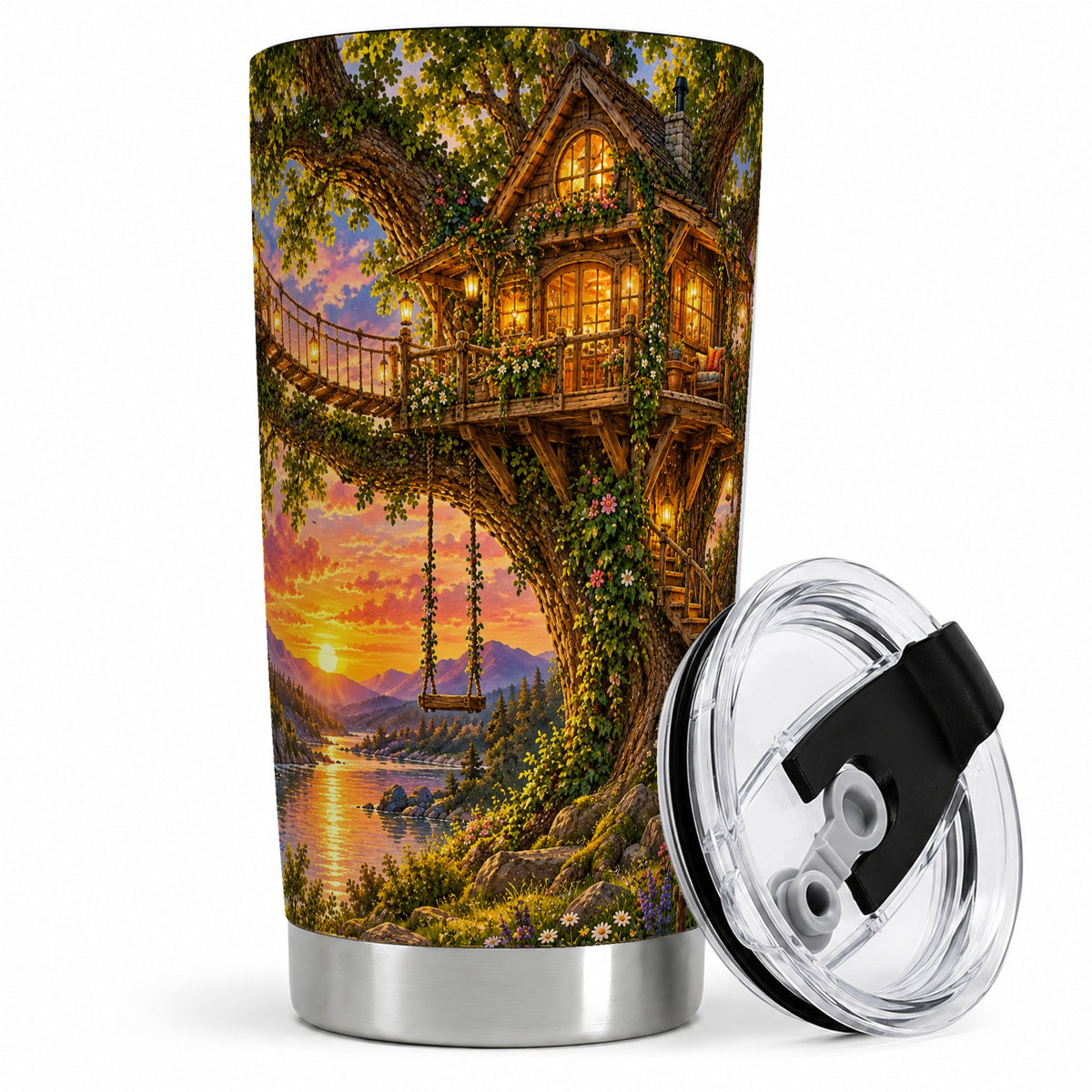 Treehouse Sunset 20oz Tumbler for Nature Lovers
