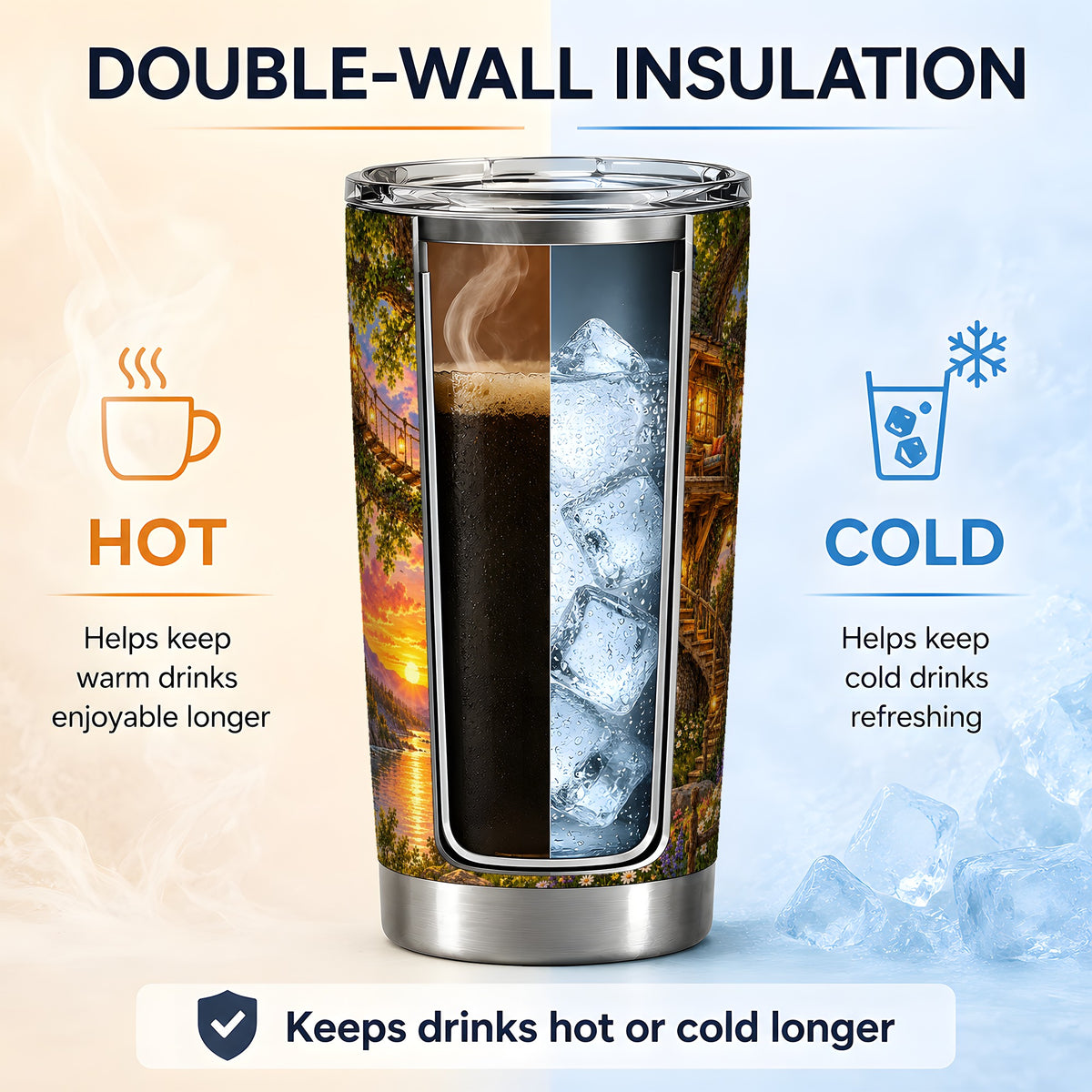 Treehouse Sunset 20oz Tumbler for Nature Lovers
