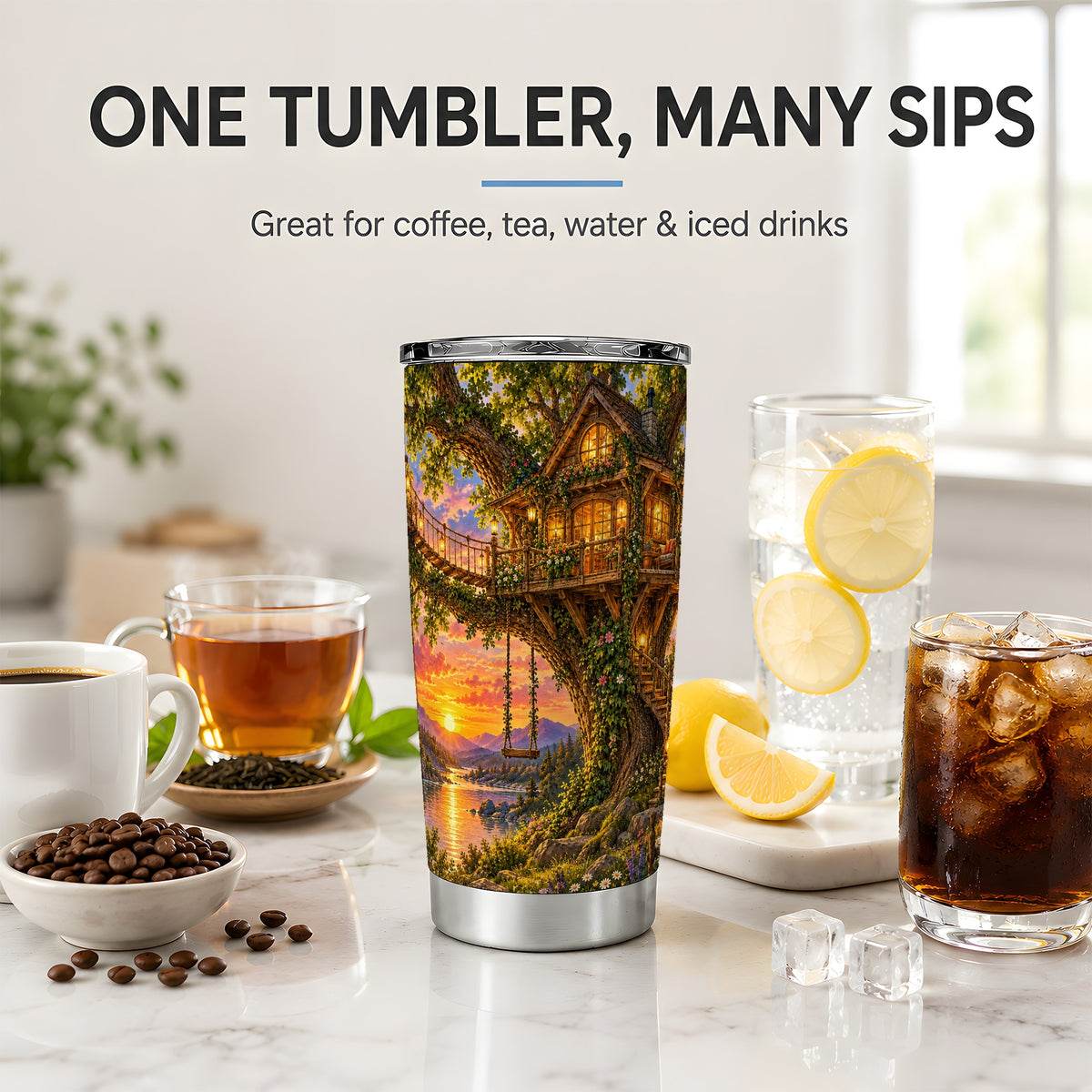 Treehouse Sunset 20oz Tumbler for Nature Lovers