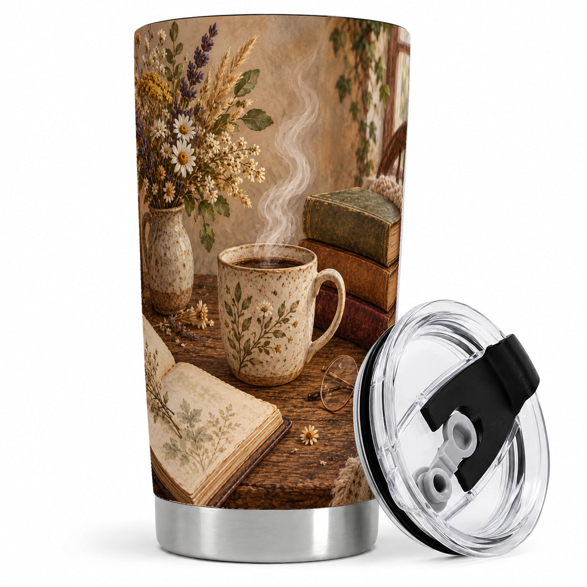 Cozy Reading Floral 20oz Tumbler for Book Lovers