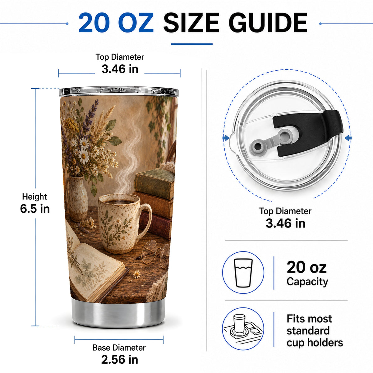 #pl[20oz|Steel] Cozy Reading Floral 20oz Tumbler for Book Lovers
