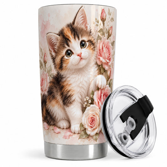 Calico Kitten Roses 20oz Tumbler for Cat Lovers