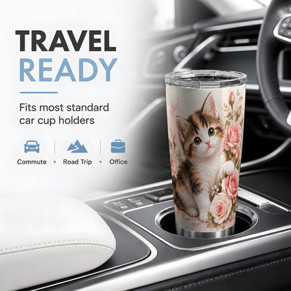 Calico Kitten Roses 20oz Tumbler for Cat Lovers
