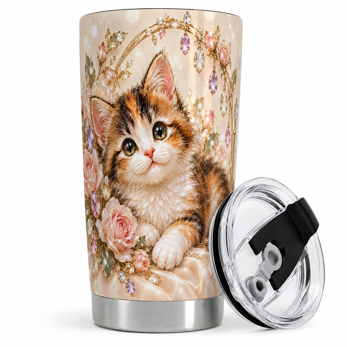 Jewel-Inspired Calico Kitten 20oz Tumbler for Cat Lovers