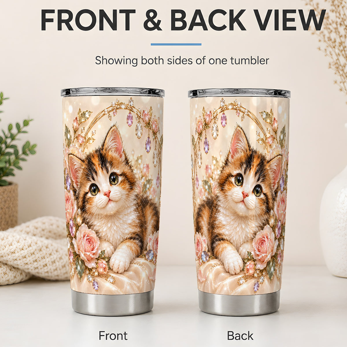 #pl[20oz|Steel] Jewel-Inspired Calico Kitten 20oz Tumbler for Cat Lovers